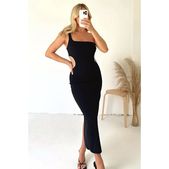 Zara Dresses & Skirts - Size M or XXL | Zara | Asymmetrical Rhinestone Cut-Out Midi Dress One-Shoulder